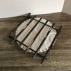 Vtg Slotted Metal Trivet with Feet